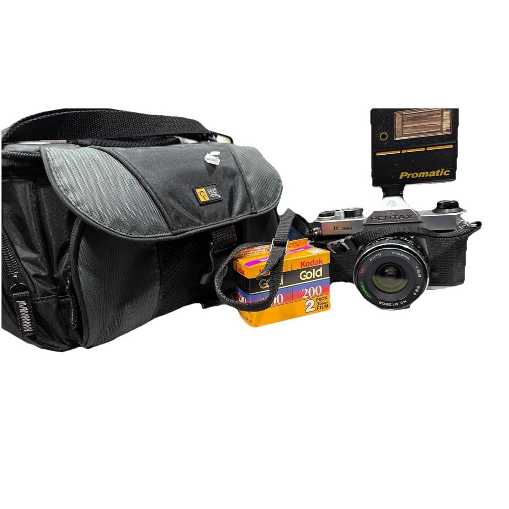 Pentax Asahi K1000 Film Camera Bundle with Lense Flash & Strap Film